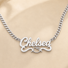 Load image into Gallery viewer, Personalized Hello Kitty Silver necklace with the name "Chelsea".
