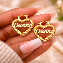 Load image into Gallery viewer, Custom Name Hoop Earrings 14K Gold Plated | Personalized Heart Earrings for Women | Custom Jewelry Gift | Statement Gold Earrings | Trendy Jewelry
