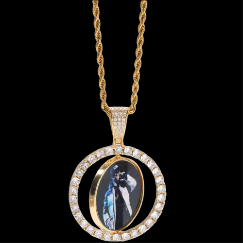 Circle Spinner Photo Pendant Necklace - 18k Real Gold-Plated Stainless Steel Personalized Picture Necklace