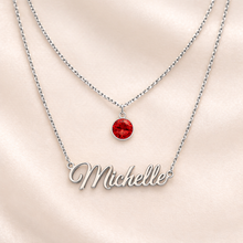 Load image into Gallery viewer, Custom Name Double Layered Necklace with Birthstone | Personalized Name Jewelry Gift for Women
