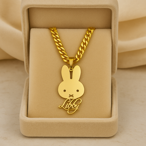 Personalized Miffy Bunny Necklace – Custom Name Stainless Steel 14K Gold-Plated Pendant for Women, Girls & Kids