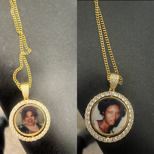 Circle Spinner Photo Pendant Necklace - 18k Real Gold-Plated Stainless Steel Personalized Picture Necklace