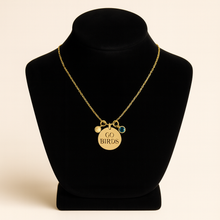 Load image into Gallery viewer, Custom Team or Name Pendant Necklace with Stones | Personalized Stainless Steel Jewelry | Gold or Rose Gold Fan Gift | Sports Spirit Necklace
