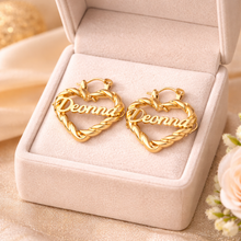 Load image into Gallery viewer, Custom Name Hoop Earrings 14K Gold Plated | Personalized Heart Earrings for Women | Custom Jewelry Gift | Statement Gold Earrings | Trendy Jewelry
