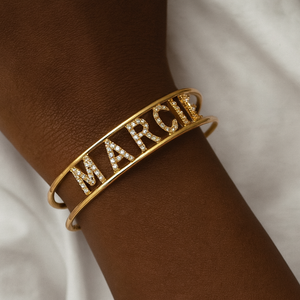 Custom Name Cuff Bracelet | Personalized Gold, Silver, or Rose Gold Plated Bangle with CZ Stones | Adjustable Statement Bracelet Gift for Her
