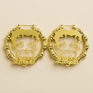Betty Boop Custom Designed Personalized Bamboo 18k Gold Plated Earrings