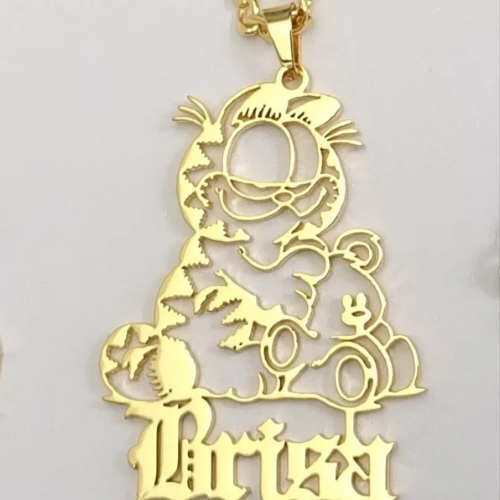 Custom Cat Name Necklace – Personalized Cartoon Pendant in Gold | Retro Character Jewelry Gift for Her | Cute Nameplate Necklace