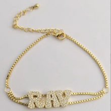 Load image into Gallery viewer, CZ Bubble Letter Personalized Bracelet with Strawstring
