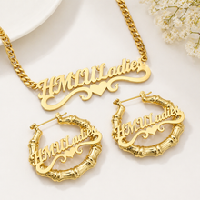 Load image into Gallery viewer, Gold Plated Heart Earrings 30mm-90mm and Necklace Set For Women/Girls

