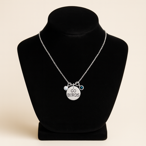 Custom Team or Name Pendant Necklace with Stones | Personalized Stainless Steel Jewelry | Gold or Rose Gold Fan Gift | Sports Spirit Necklace