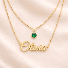Load image into Gallery viewer, Custom Name Double Layered Necklace with Birthstone | Personalized Name Jewelry Gift for Women
