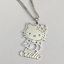 Load image into Gallery viewer, Silver Hello Kitty pendant with 'Sudie' on a chain against a light gray background
