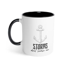 Load image into Gallery viewer, Storms Don't Scare Me Motivational Black Accent Mug
