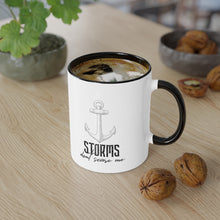 Load image into Gallery viewer, Storms Don't Scare Me Motivational Black Accent Mug
