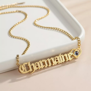 18K Gold Plated Personalized Necklace With Heart Projection Stone