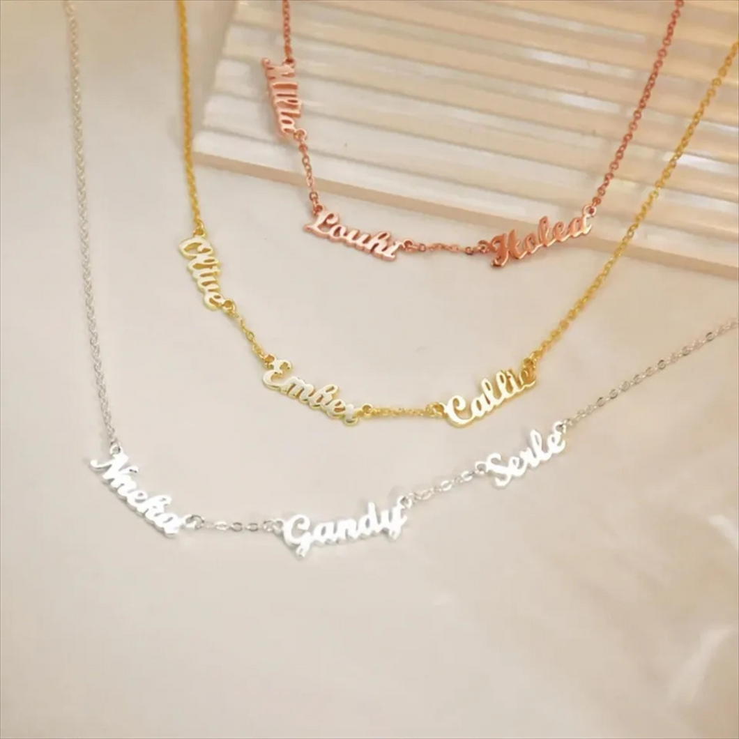 Personalized Box Chain Name Pendant Necklace 1-5 Names