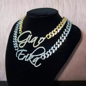 18k Custom Script CZ Iced Out Necklace