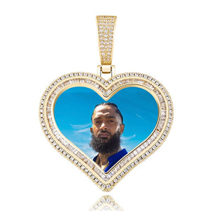 Custom Photo Pendant Heart-shaped Medal Pendant Necklace Iced Cubic Zirconia Pendant Hip Hop Fashion Jewelry