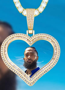 Custom Photo Pendant Heart-shaped Medal Pendant Necklace Iced Cubic Zirconia Pendant Hip Hop Fashion Jewelry