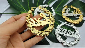 XOXO Custom Bamboo Hoop Earrings Personalized Name Earring 3D Bamboo Earring