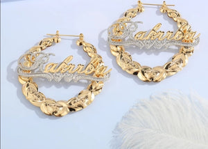 XOXO Custom Bamboo Hoop Earrings Personalized Name Earring 3D Bamboo Earring