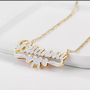 Personalized Double Plate Two Tone Heart Name Necklace