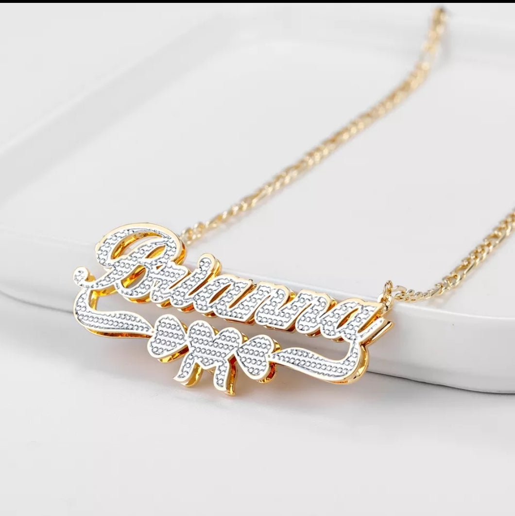 Personalized Double Plate Two Tone Heart Name Necklace