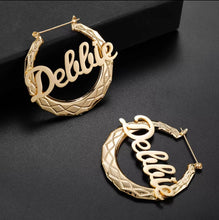 Load image into Gallery viewer, Personalized Bamboo Hoop Style Name Earrings
