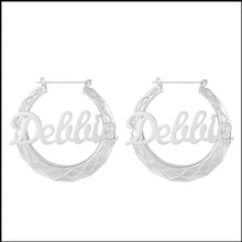 Load image into Gallery viewer, Personalized Bamboo Hoop Style Name Earrings
