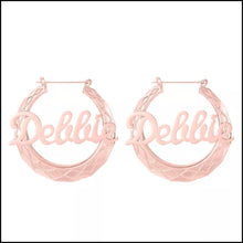 Load image into Gallery viewer, Personalized Bamboo Hoop Style Name Earrings
