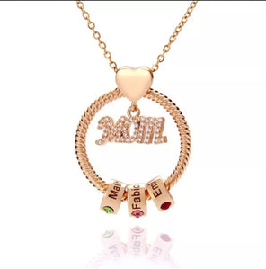 Mom Personalized Circle Pendant Engraved Name Necklace with Birthstones