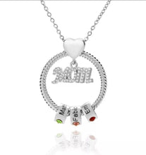 Load image into Gallery viewer, Mom Personalized Circle Pendant Engraved Name Necklace with Birthstones
