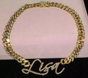 18k Custom Script CZ Iced Out Necklace