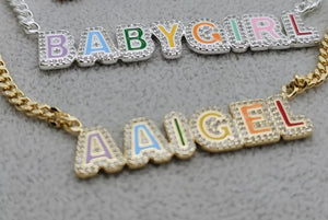 Cuban Chain Enamel Iced Out Personalized Name Necklace