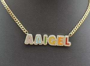 Cuban Chain Enamel Iced Out Personalized Name Necklace