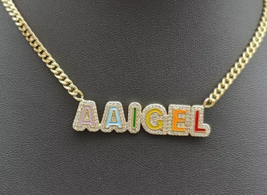 Cuban Chain Enamel Iced Out Personalized Name Necklace