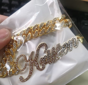 18k Custom Script CZ Iced Out Necklace