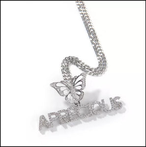 New Butterfly Personalized Paved CZ Name Necklace