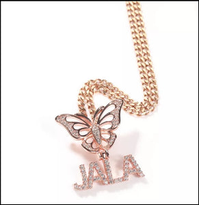 New Butterfly Personalized Paved CZ Name Necklace