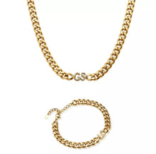 Load image into Gallery viewer, 18K Gold Plated Curb Chain with Diamond Initials Necklace &amp; Bracelet Set
