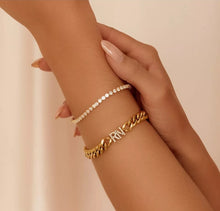 Load image into Gallery viewer, 18K Gold Plated Curb Chain with Diamond Initials Necklace &amp; Bracelet Set
