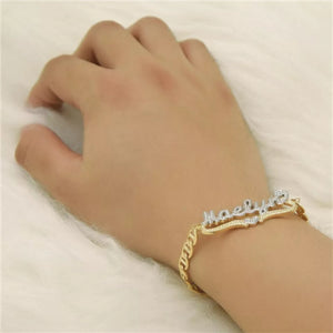 Two Tone Personalized 18K Nameplate Bracelet With Heart