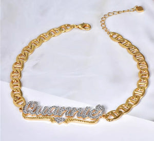 Two Tone Personalized 18K Nameplate Bracelet With Heart