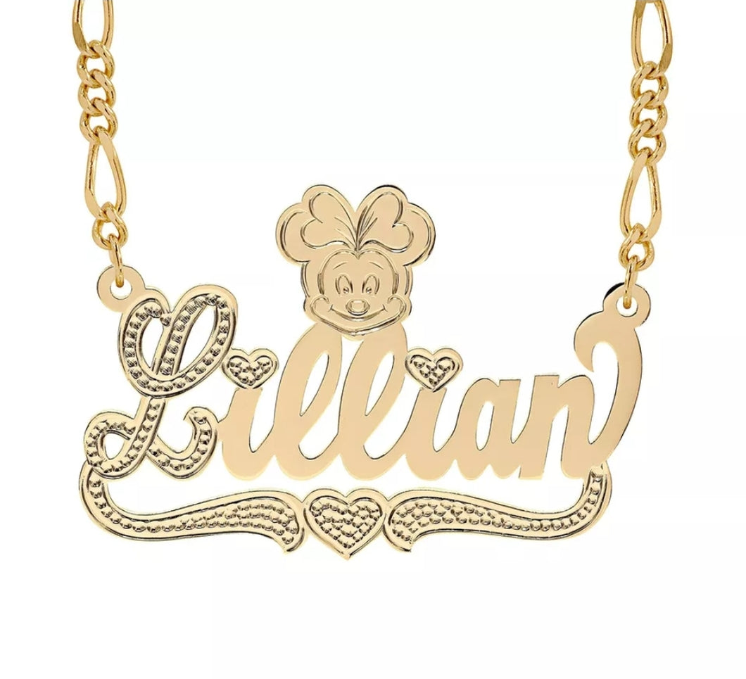 Kid's 18K Gold Plated Cartoon Minnie Mouse Personalized Necklace