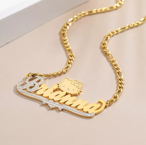 Hello Kitty 18K Plated 2 Tone Personalized Necklace