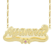 Load image into Gallery viewer, Double Gold Plated Heart Name Necklace With Birthstone
