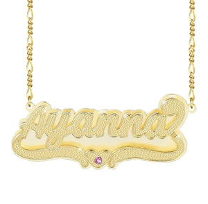 Double Gold Plated Heart Name Necklace With Birthstone