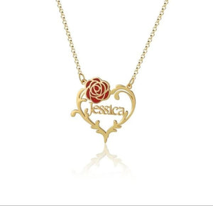 Rose and Heart Personalized Necklace