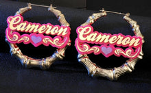 Load image into Gallery viewer, Bamboo Gold Plated Custom Acrylic Name Earrings

