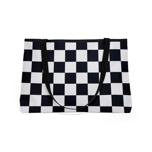 Black and White Popping Checker Weekender Tote Bag